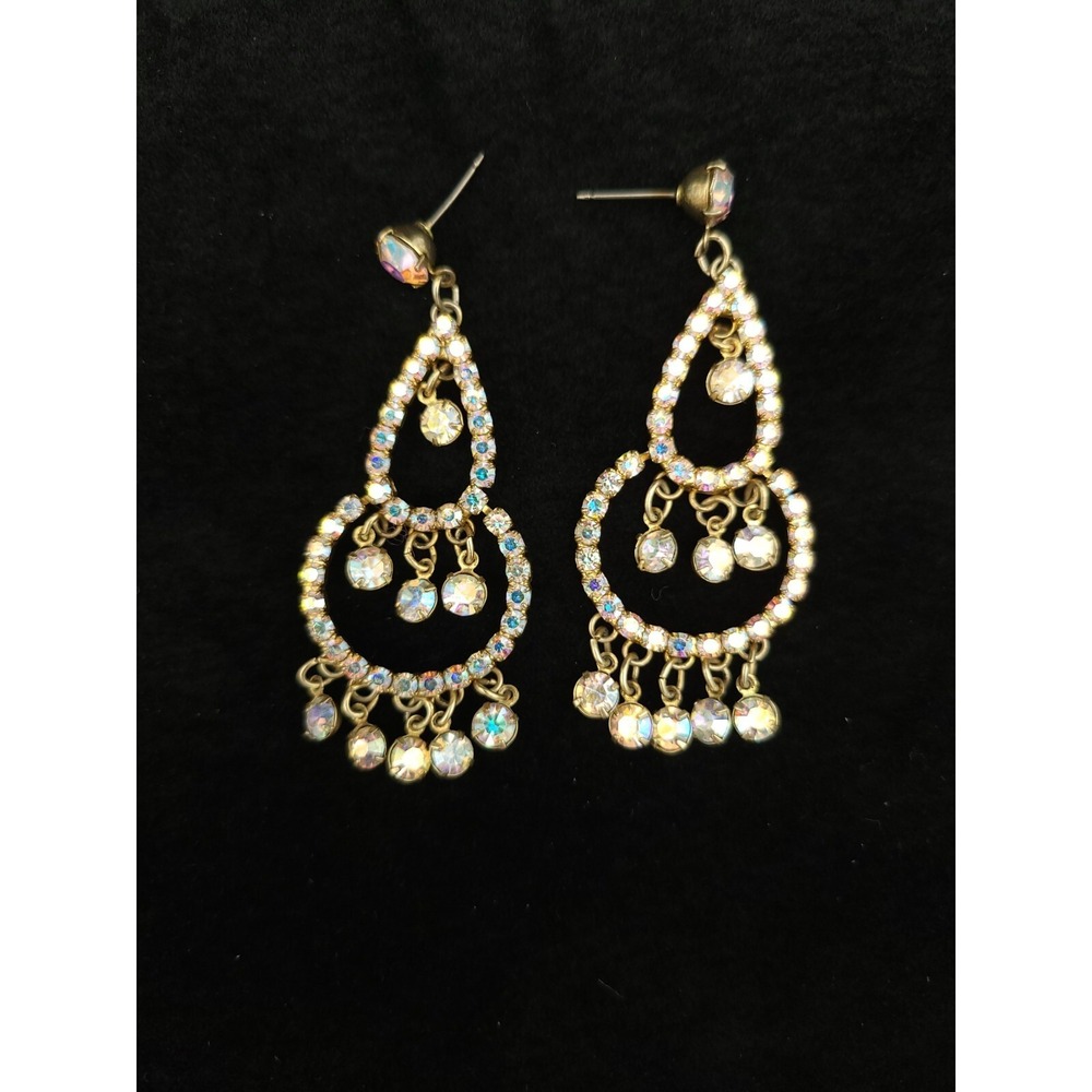 Articulated Chandelier Dangle Earrings AB aurora Borealis Rhinestones Glamorous
